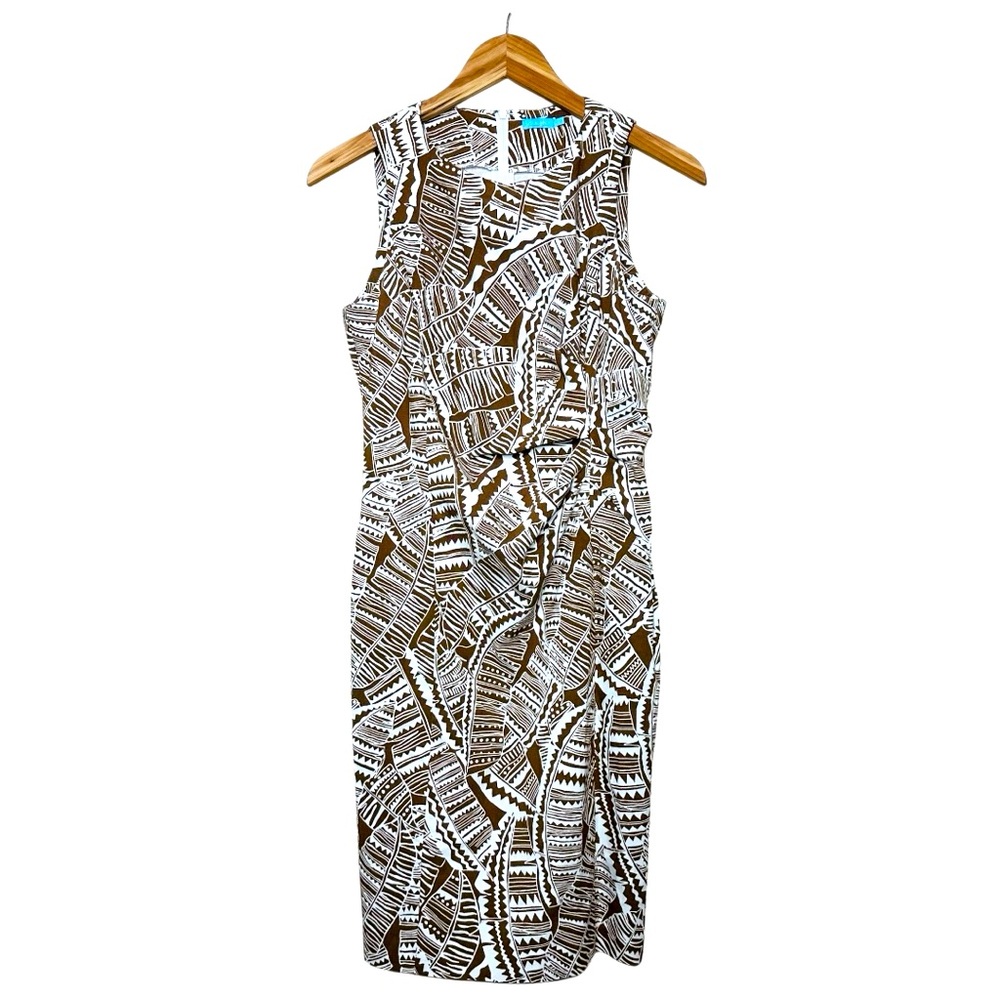 J.McLaughlin Anne Hawaiian Sheath Dress Size 2 Tropical Brown White Leaf Print